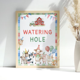 Póster Animales de la granja de agujeros de agua Cumpleañ