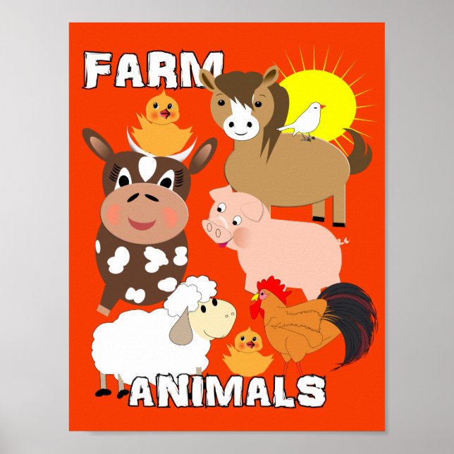 Póster Animales de la granja de animales niños con una im (Frente)