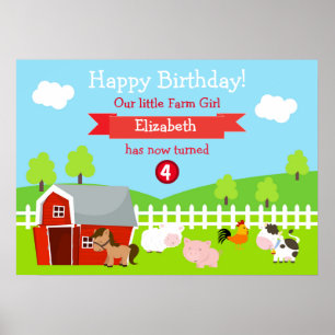 Póster Animales de la granja de animales Unisex Cumpleaño