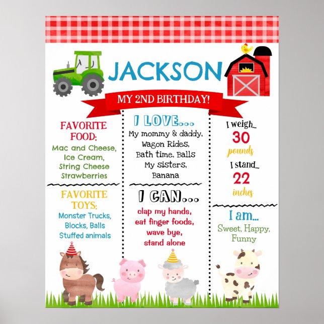 Póster Animales de la granja de Barnyard Rótulo de cumple (Frente)
