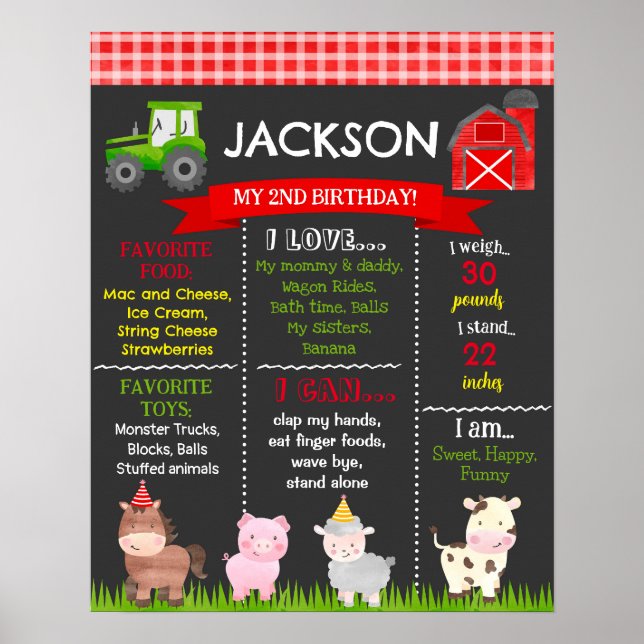 Póster Animales de la granja de Barnyard Rótulo de cumple (Frente)