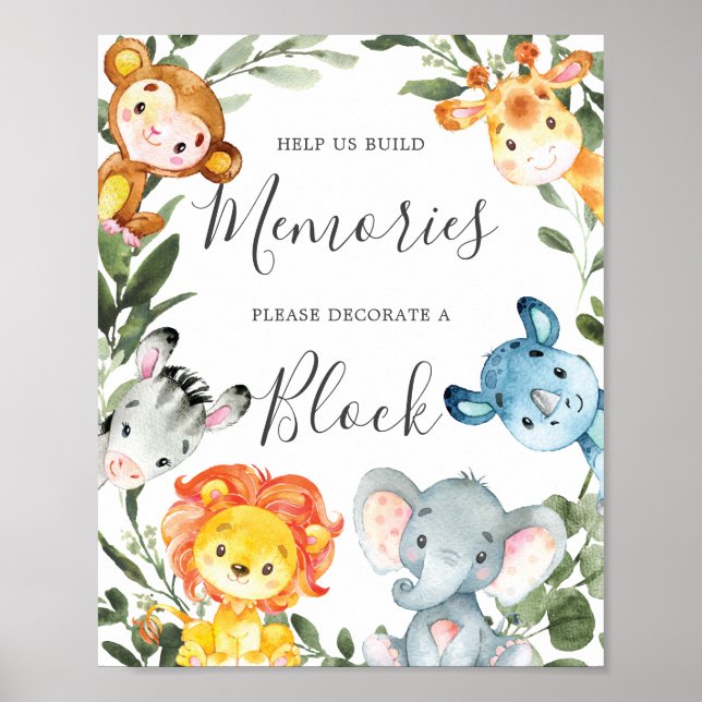 Póster Animales de la jungla Baby Shower decoran un Rótul (Frente)