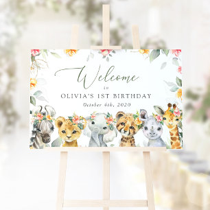 Póster Animales de la jungla, flores, primera bienvenida