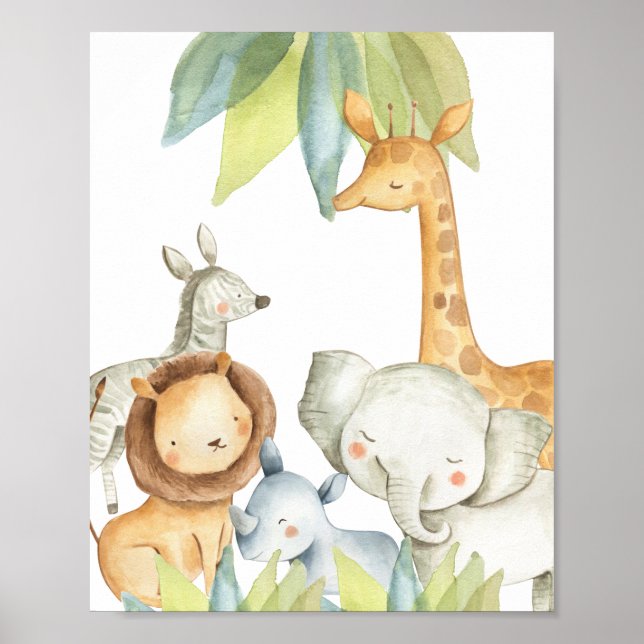 Póster Animales de la jungla Niños Safari Cute (Frente)