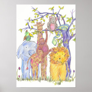 Póster Animales de la jungla zoológica Niños en la sala d