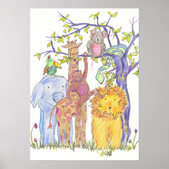 Póster Animales de la jungla zoológica Niños en la sala d (Frente)