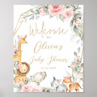 Animales de la selva floral rosa bienvenida a baby