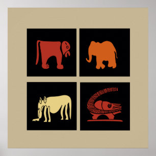 Póster animales de la tribu africana