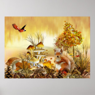 Póster Animales de otoño