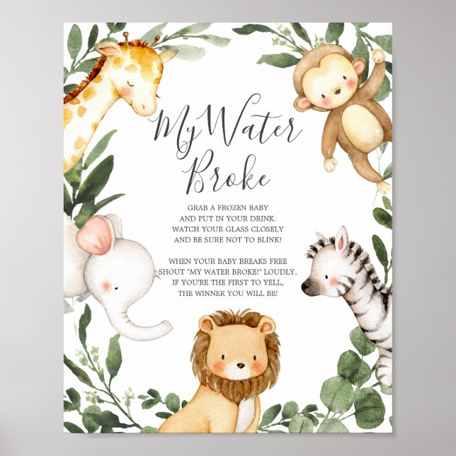 Póster Animales de Safari Baby Shower Mi Rótulo De Brotes (Frente)