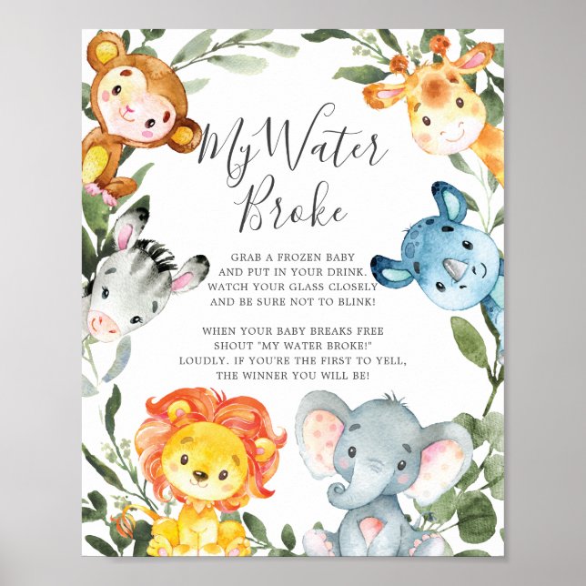 Póster Animales de Safari Baby Shower Mi Rótulo De Brotes (Frente)