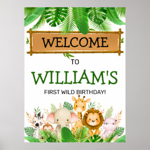 Póster Animales de Safari Cumpleaños Salvaje Uno 