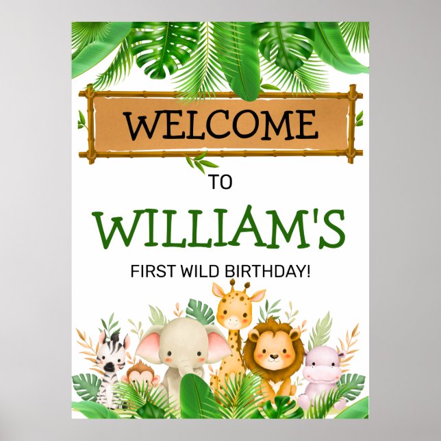 Póster Animales de Safari Cumpleaños Salvaje Uno  (Frente)