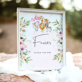 Póster Animales de Safari floral baby ducha favorece al p