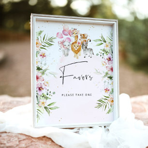 Póster Animales de Safari floral baby ducha favorece al p