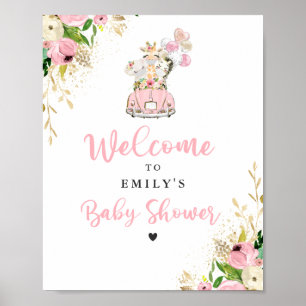 Póster Animales De Safari Floral Rosa Manejados Por Baby