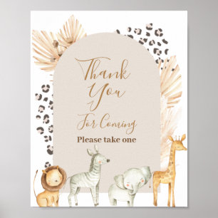 Póster Animales de Safari Gracias por venir Rótulo Favor