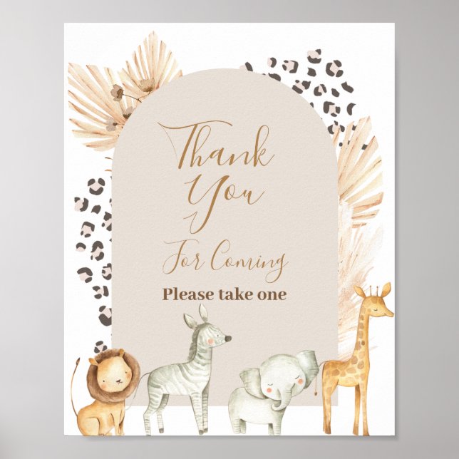 Póster Animales de Safari Gracias por venir Rótulo Favor (Frente)