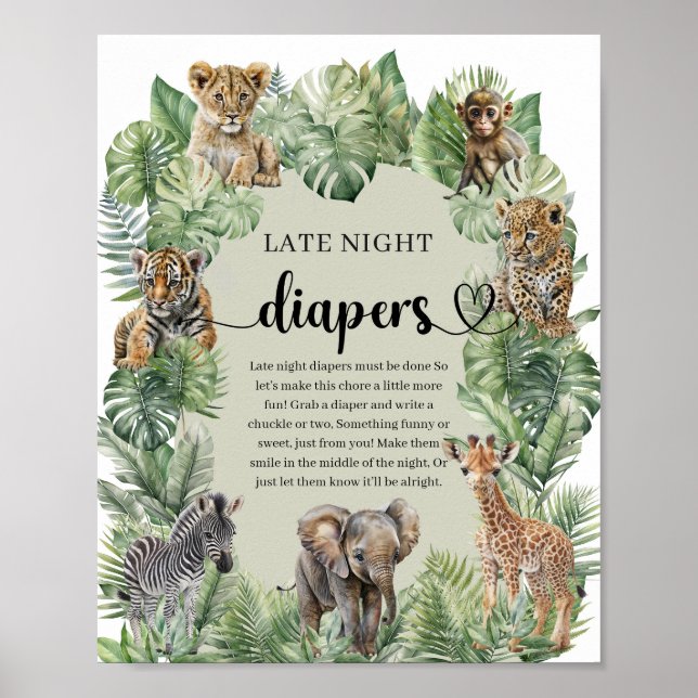 Póster Animales de Safari Juego de pañales tropicales noc (Frente)