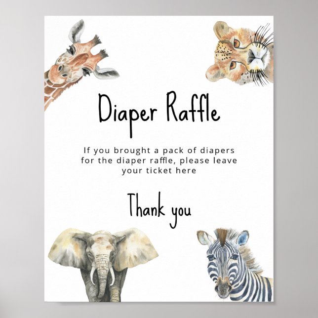 Póster Animales de Safari - juego de Raffles de Diaper (Frente)