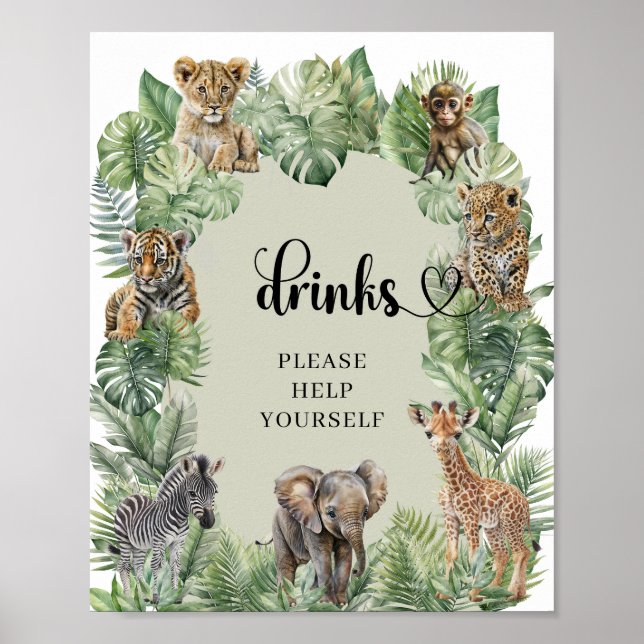 Póster Animales de safari Letrero de mesa de bebidas más  (Frente)