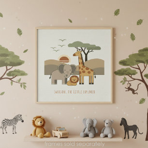 Póster Animales de Safari Pequeño Explorador ID Personali