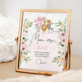 Póster Animales de Safari rosa floral Signo de barra de M