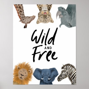 Póster Animales de Safari Salvajes y Libres Cuarto de Beb
