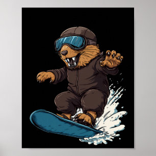 Póster Animales De Snowboard - castor En Snowboard Snowbo