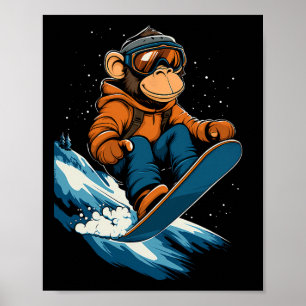 Póster Animales De Snowboard - Mono En Snowboard Snowbo