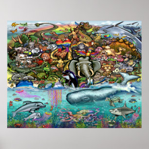Póster Animales de tierra y mar
