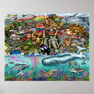 Póster Animales de tierra y mar