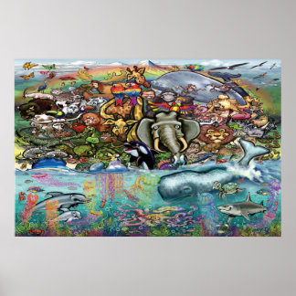 Póster Animales de tierra y mar