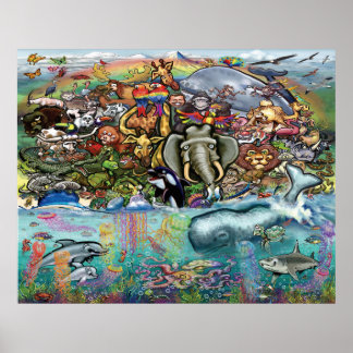 Póster Animales de tierra y mar