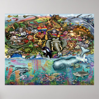 Póster Animales de tierra y mar