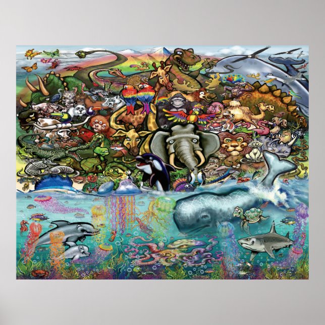 Póster Animales de tierra y mar (Frente)