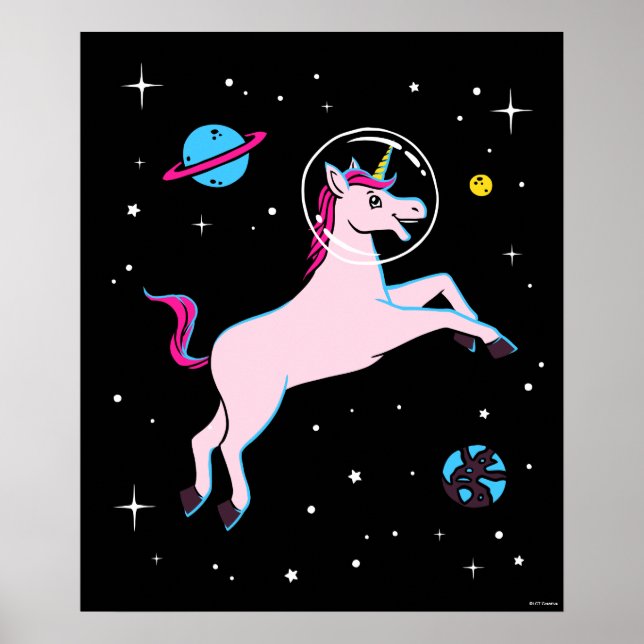 Póster Animales De Unicornio En El Espacio (Frente)