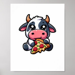 Póster Animales de vaca comiendo pizza marigherita comida