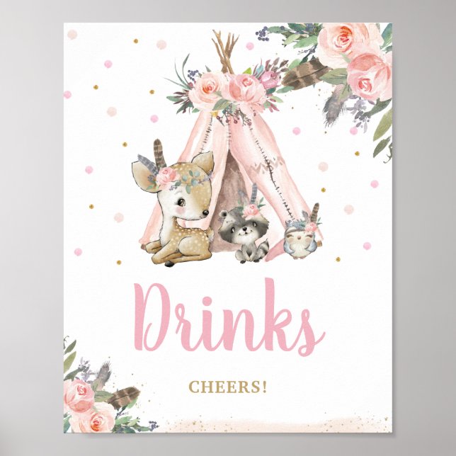 Póster Animales de Woodland Boho Tribal Bebe Floral Salud (Frente)