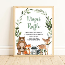 Póster Animales de Woodland Diaper Raffle signo de la duc