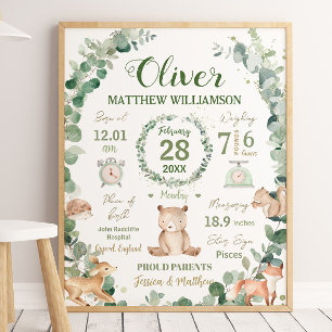 Póster Animales de Woodland Greenery Estadísticas de impr