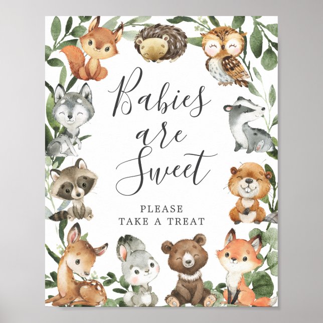 Póster Animales de Woodland Los bebés de Baby Shower son  (Frente)