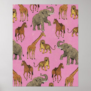Póster Animales de zoológico vintage