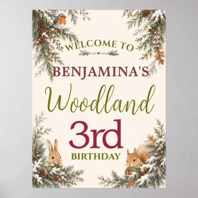 Póster Animales del bosque asomándose Cumpleaños acogedor (Frente)