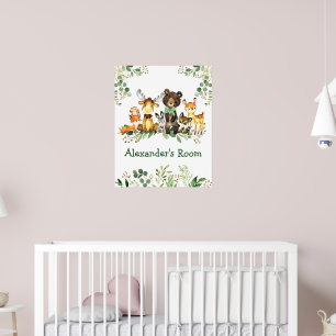 Póster Animales del bosque en acuarela con lazo de follaj