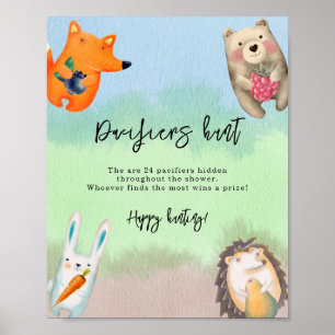Póster animales del bosque - Juego de caza de chupete bab