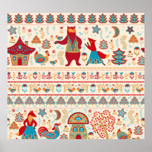 Póster Animales del bosque lechero: fondo beige