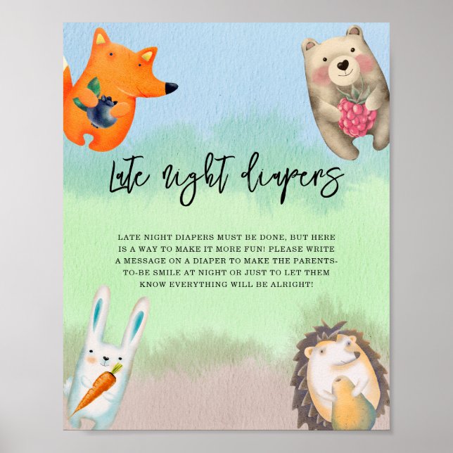 Póster Animales del bosque - Pañales nocturnos (Frente)
