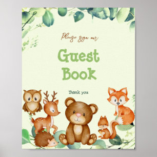 Póster Animales del bosque Verde Eucalipto Libro de invit