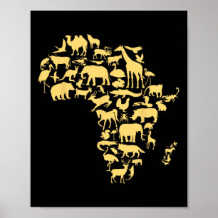 Póster Animales del mapa de África Melanina Historia Negr